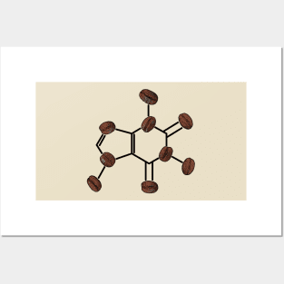 Caffeine Molecule with Coffee Beans Posters and Art